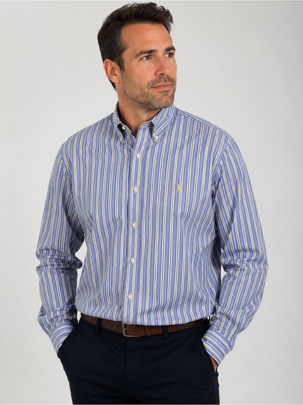 Ralph Lauren Men’s Button-Down Shirt 17 |Classic Fit | 100% Cotton | Striped‎